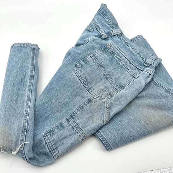 VTG Lee Dungarees Thrashed Distressed Carpenter Jeans Mens Size 32x30 Light Wash - Picture 6 of 12